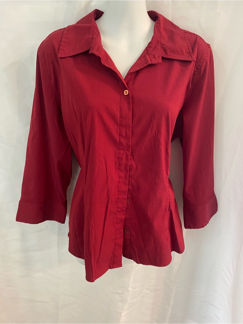 Set of 2 Apt. 9 3/4 Sleeve Tailored Stretch Blouses in Deep Red and Navy, XL